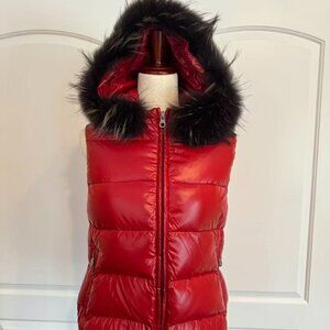 100% Authentic Duvetica Red Vest with fur trim, Sz 44